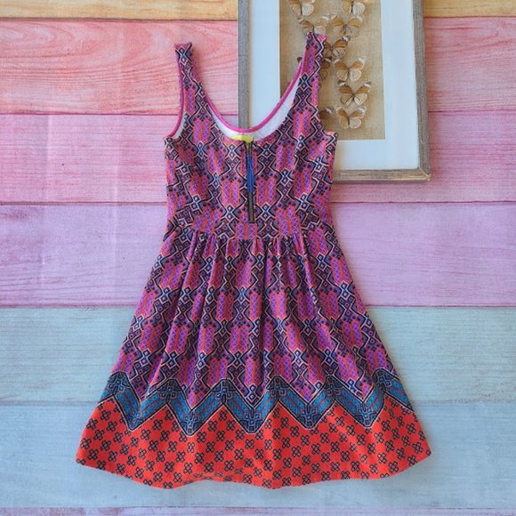Anthropologie Maeve Colorful Amapolka Printed A-line Pleated Pocket Mini Dress 8 - Picture 2 of 7